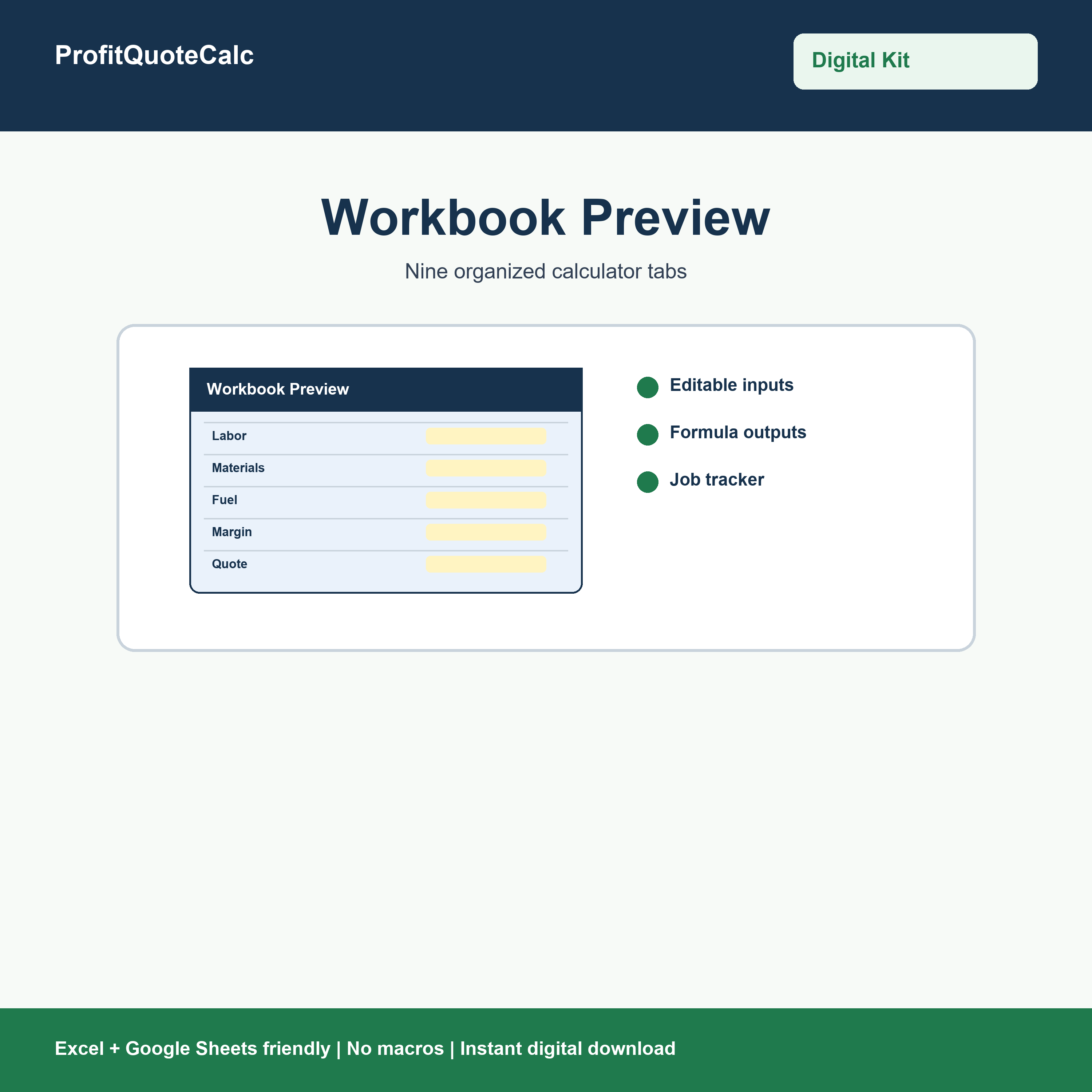Workbook preview for lawn care quote kit